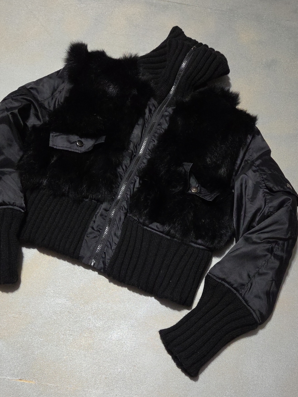 Ashley By 26 International Black Faux Fur Panel Bomber Jacket